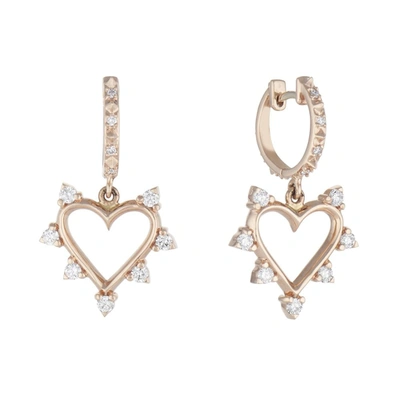 Shop Marlo Laz Open Heart Spiked Earrings In Yellow Gold,white Diamonds