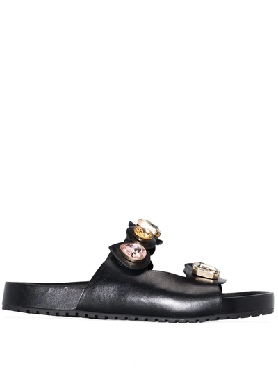 Shop Sophia Webster Ritzy Embellished Leather Slide Sandals In 黑色
