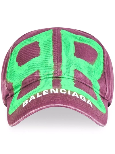 Shop Balenciaga Bb Spray-paint Baseball Cap In Purple