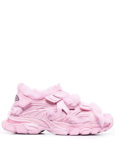 Shop Balenciaga Faux-fur Track Sandals In Pink
