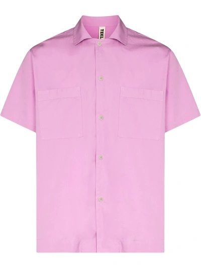 Shop Tekla Short-sleeve Organic Cotton Pajama Shirt In 紫色