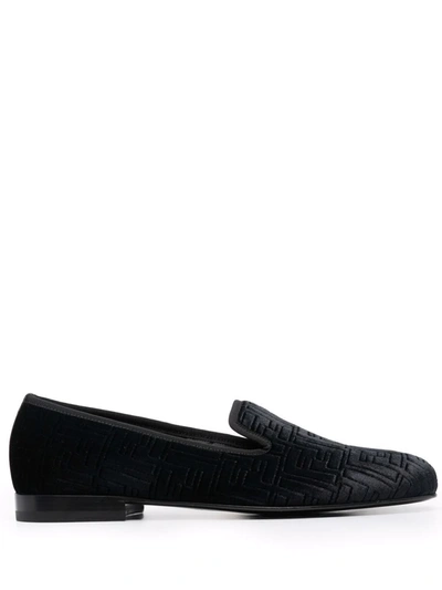 Shop Fendi Ff Motif Leather Loafers In 黑色