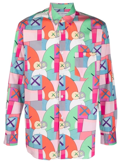 Shop Comme Des Garçons Shirt Graphic-print Cotton Shirt In 粉色