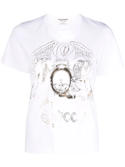 Junya Watanabe White Graphic-print Round-neck T-shirt In 白色
