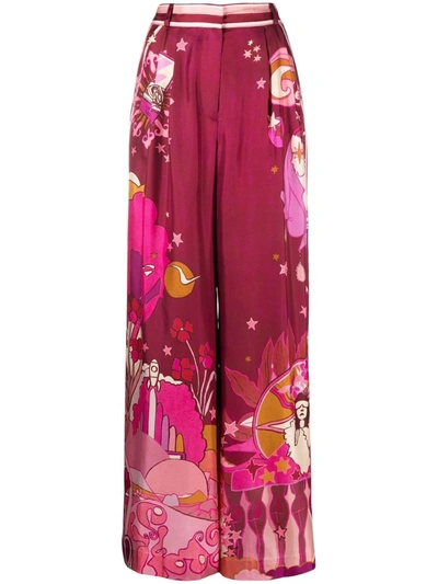 Shop Zimmermann Patterned Wide-leg Trousers In 粉色