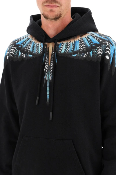 Shop Marcelo Burlon County Of Milan Grizzly Wings Print Hoodie In Black