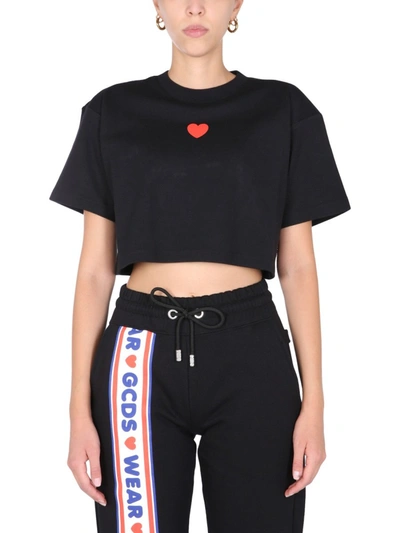 Shop Gcds "lovely" Cropped T-shirt In Black