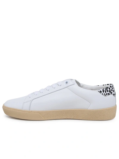 Shop Saint Laurent White Smooth Leather Court Classic Embroidered Sneakers