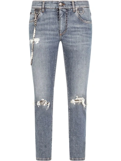 Shop Dolce & Gabbana Ripped-detail Denim Jeans In Blue