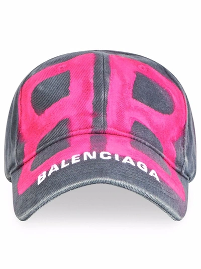 Shop Balenciaga Bb Spray-paint Baseball Cap In Grey