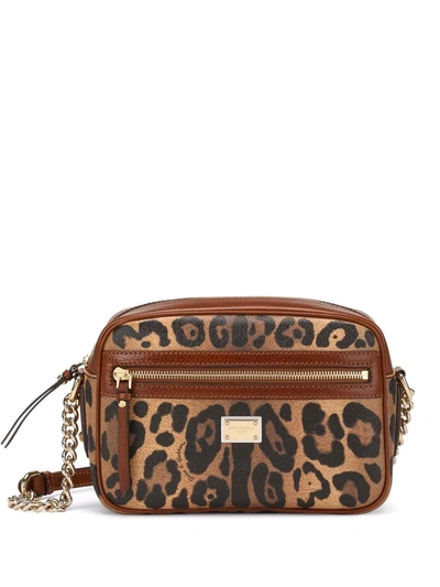 Shop Dolce & Gabbana Medium Leopard-print Crespo Crossbody Bag In Brown