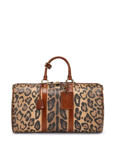 Shop Dolce & Gabbana Leopard-print Leather Holdall In Brown