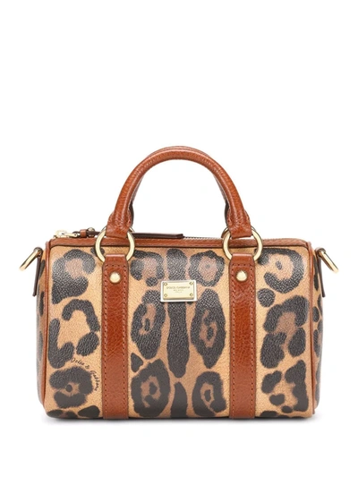 Shop Dolce & Gabbana Small Leopard-print Crespo Satchel Bag In Brown