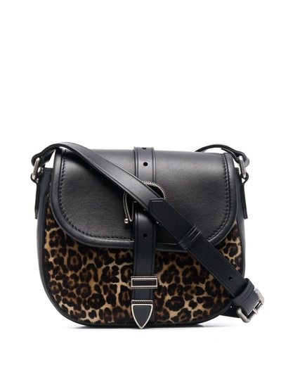 Shop Golden Goose Leopard-print Rounded Shoulder Bag In Black