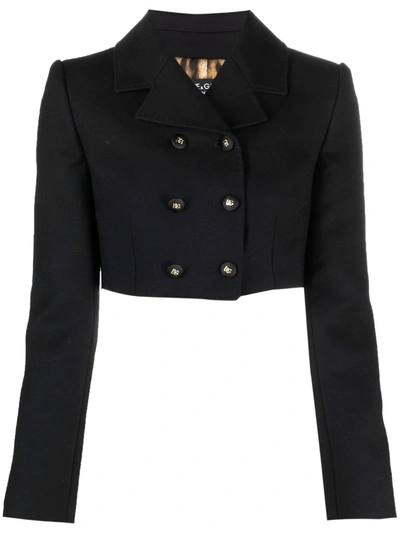 Dolce & Gabbana Double-breasted Crepe Spencer Jacket With Dg Buttons In Black