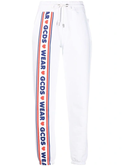 Shop Gcds Logo-print Cotton Track Pants In White