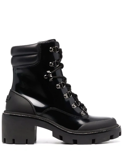 Tory Burch Leather And Rubber Ankle Boots With Tracked Sole In Black