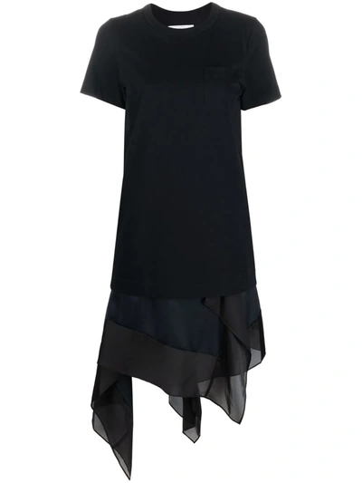 Shop Sacai Drape-detail T-shirt Dress In Black