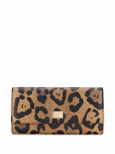 Shop Dolce & Gabbana Crespo Leopard-print Continental Wallet In Brown