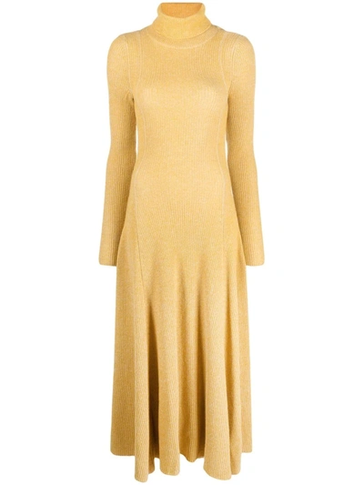 Shop Alanui Open-back Long-sleeve Dress In Yellow