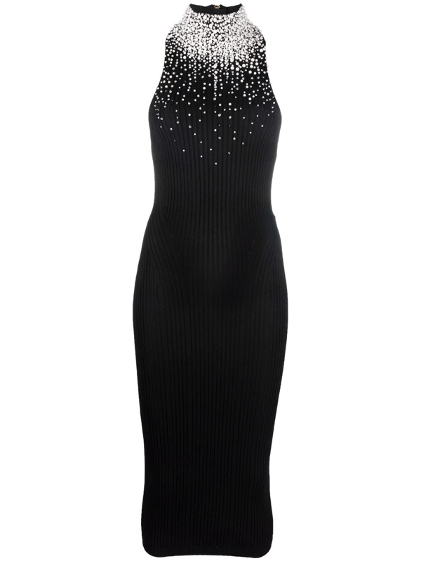Faux Pearl-embellished Ribbed-jersey Midi In Black | ModeSens