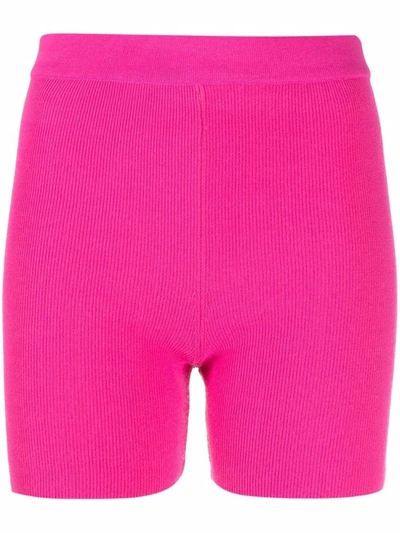 Shop Jacquemus Ribbed-knit High-waist Shorts In Pink