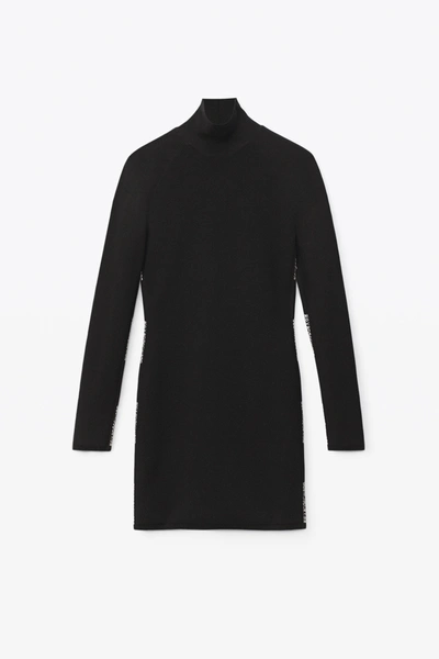 Shop Alexander Wang Logo Turtleneck Dress In Stretch Viscose In Black