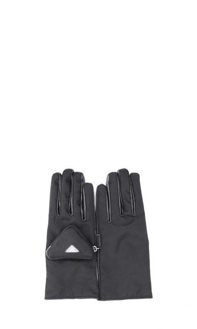 Shop Prada Logo Gloves In Black