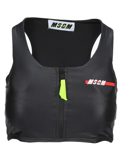 Shop Msgm Chest Logo-print Sports Bra In Black