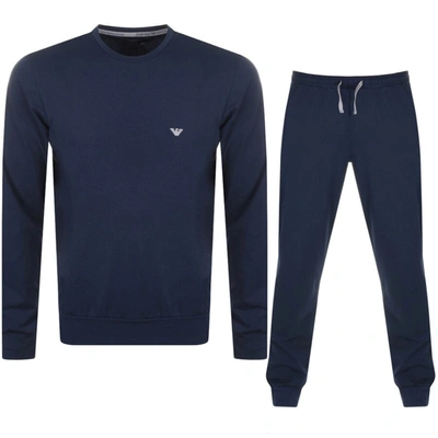 Shop Armani Collezioni Emporio Armani Lightweight Lounge Set Navy