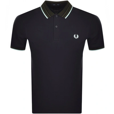 Shop Fred Perry Striped Collar Polo T Shirt Navy