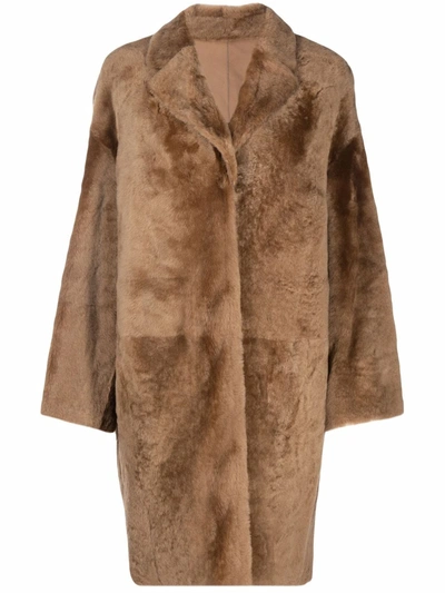 Shop Yves Salomon Oversized Shearling Coat In Brown