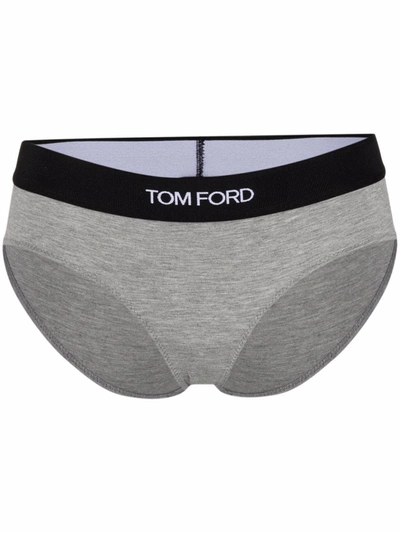 Shop Tom Ford Logo-waistband Briefs In 灰色