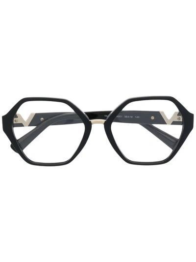 Shop Valentino Logo-detail Geometric-frame Glasses In 黑色