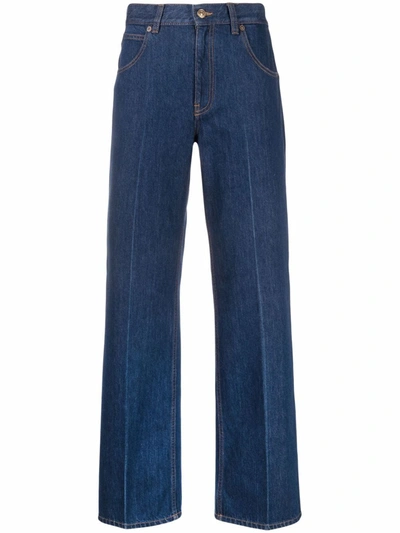 Shop Victoria Beckham Romy Dark Wash Denim Jeans In 蓝色