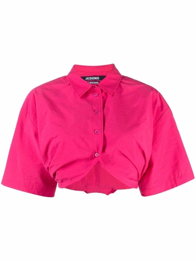 Shop Jacquemus La Chemise Ballu Cropped Shirt In 粉色