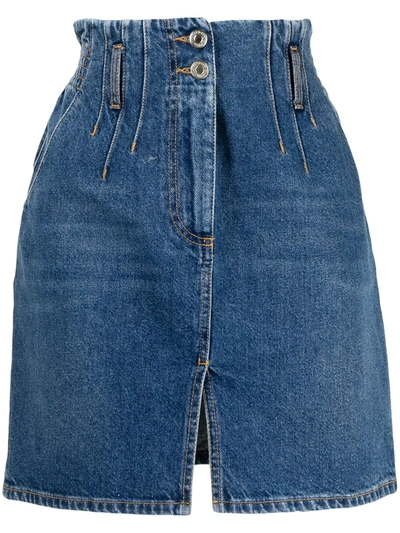 Shop Msgm Embroidered-detail Elasticated-waist Denim Skirt In Blue