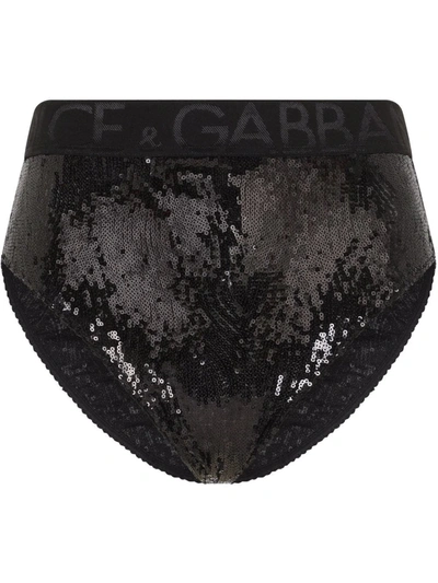 Shop Dolce & Gabbana High-waisted Sequin-embellished Briefs In Black