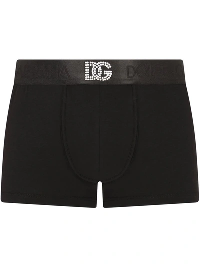 Shop Dolce & Gabbana Embellished Logo-waistband Briefs In Black