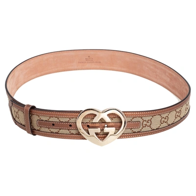 Gucci Brown/Beige GG Canvas and Leather Heart Buckle Belt 90CM Gucci