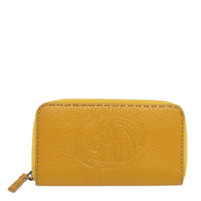 Pre-owned Fendi Yellow Leather Selleria Zip Around Wallet