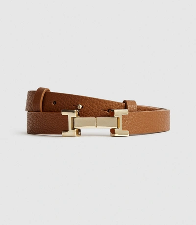 Shop Reiss Leather Square Hinge Belt In Tan