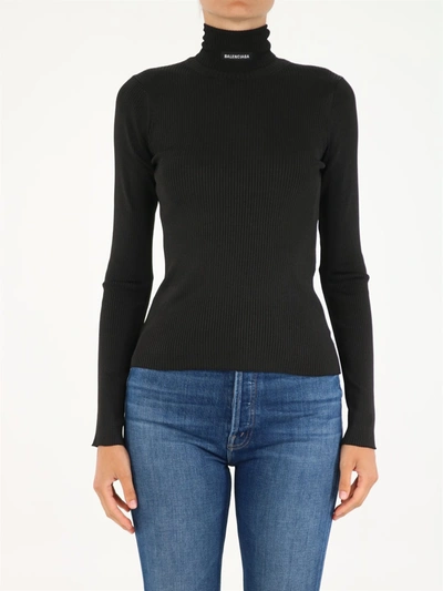 Shop Balenciaga Turtleneck Rib Knit Jumper In Black