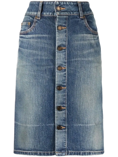 Shop Saint Laurent High-waisted Denim Skirt In Blau