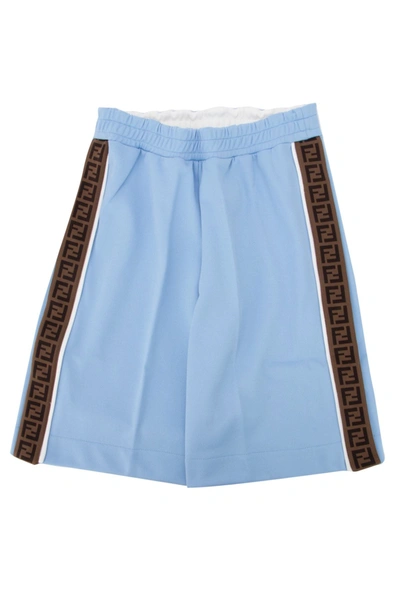Shop Fendi Kids Ff Logo Tape Shorts In Blue