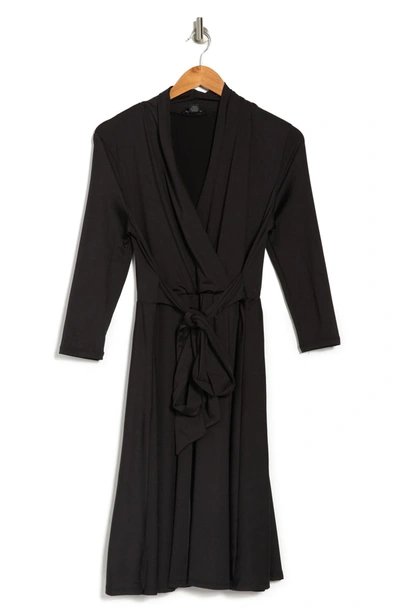 Shop Love By Design Prescott Three-quarter Sleeve Faux Wrap Dress In Black