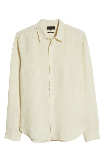 Shop Vince Stripe Linen Button-down Shirt In Malt/ Off White