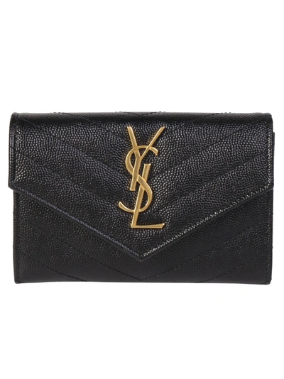 Shop Saint Laurent Small Foldover Monogram Wallet In Black