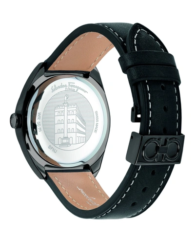 Shop Ferragamo Evolution Leather Watch In Black