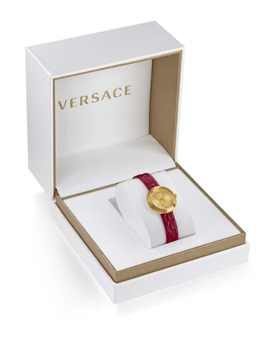 Shop Versace Virtus Leather Watch In Gold